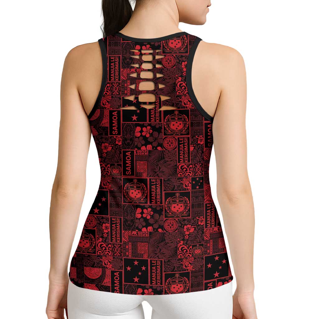 Dark Samoa Manuia Le Kerisimasi Hollow Tank Top Pacific Patchwork Xmas Vibes - Polynesian Pride