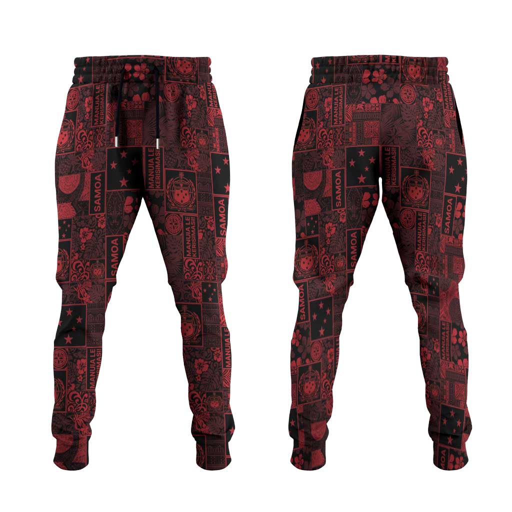 Dark Samoa Manuia Le Kerisimasi Jogger Pants Pacific Patchwork Xmas Vibes - Polynesian Pride