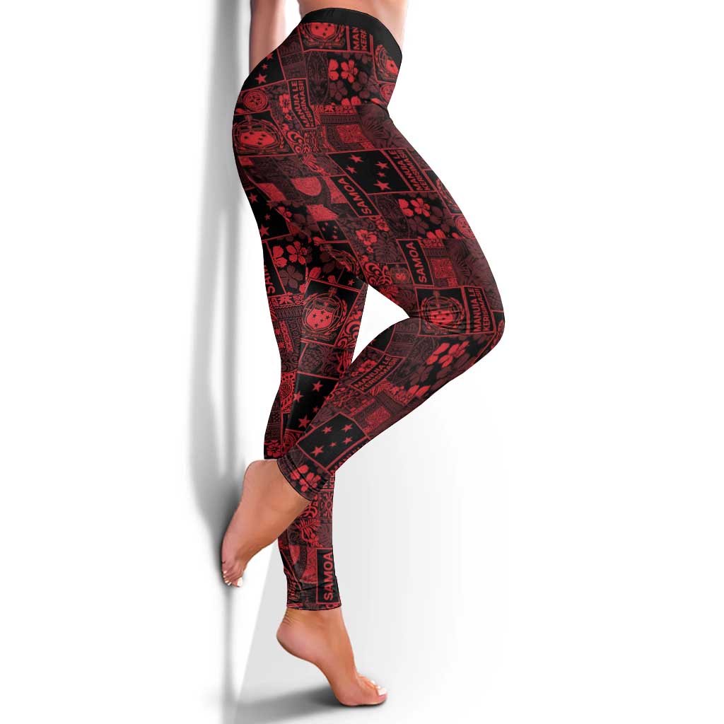 Dark Samoa Manuia Le Kerisimasi Leggings Pacific Patchwork Xmas Vibes - Polynesian Pride