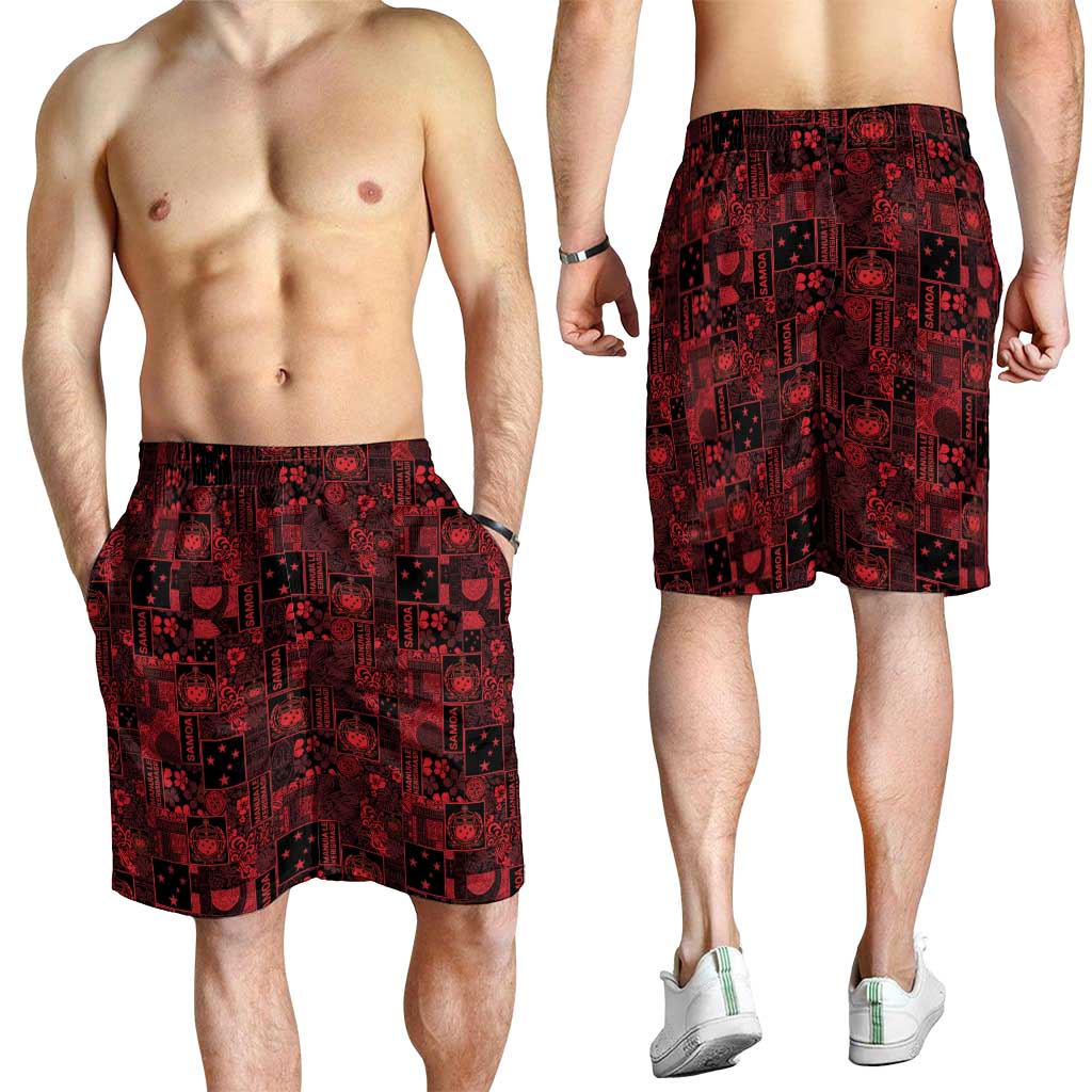 Dark Samoa Manuia Le Kerisimasi Shorts for Men Pacific Patchwork Xmas Vibes - Polynesian Pride