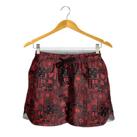 Dark Samoa Manuia Le Kerisimasi Shorts for Women Pacific Patchwork Xmas Vibes - Polynesian Pride