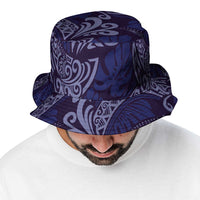 Deep Blue Monstera Bucket Hat Polynesian Tribal Pattern - Polynesian Pride