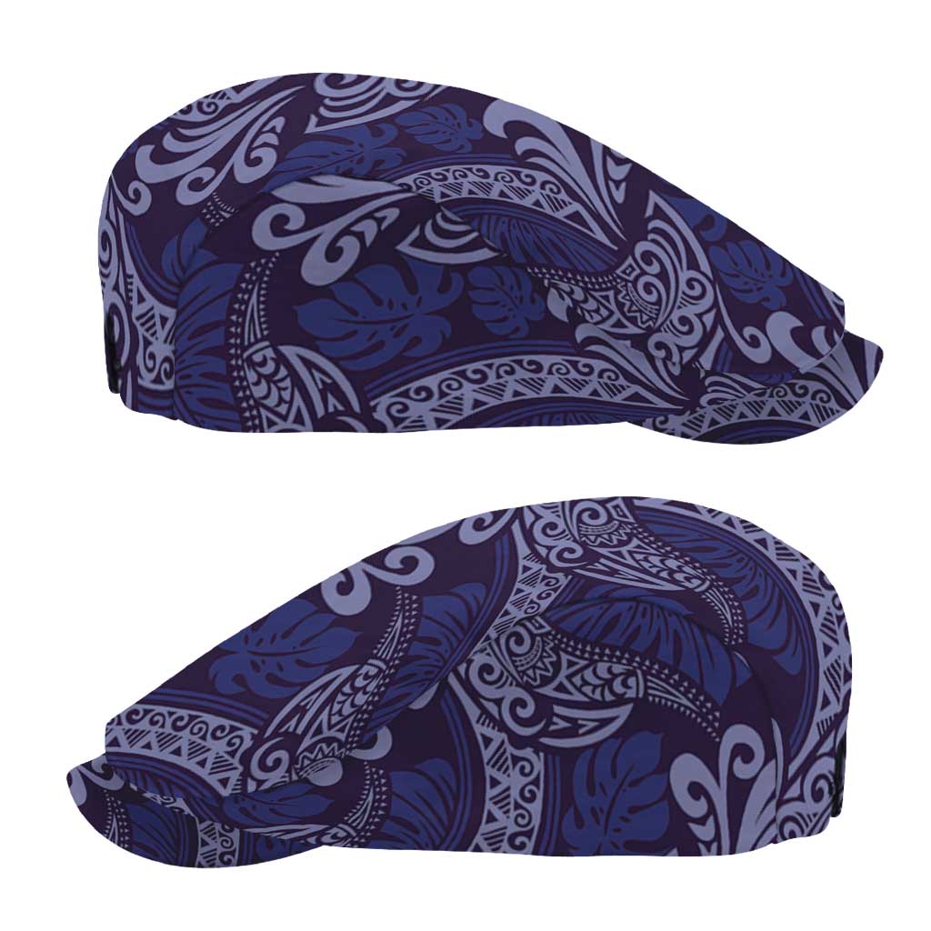 Deep Blue Monstera Jeff Hat Polynesian Tribal Pattern - Polynesian Pride