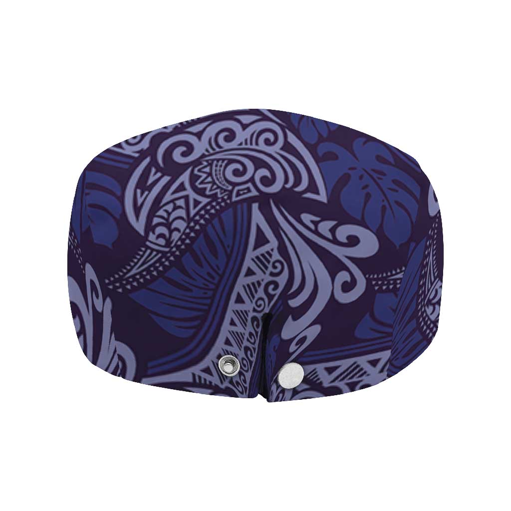 Deep Blue Monstera Jeff Hat Polynesian Tribal Pattern - Polynesian Pride