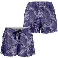 Deep Blue Monstera Shorts for Women Polynesian Tribal Pattern - Polynesian Pride