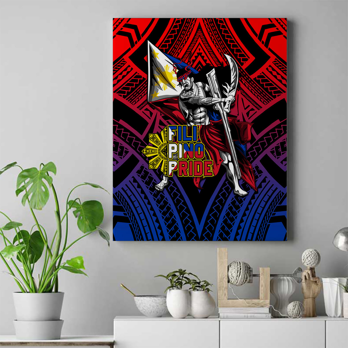 Filipinos Lapu-lapu Hero Canvas Wall Art Philippines Flag and Sun DT02 Art - Polynesian Pride