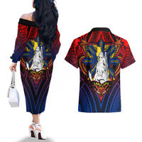 Filipinos Lapu-lapu Hero Couples Matching Off The Shoulder Long Sleeve Dress and Hawaiian Shirt Philippines Flag and Sun DT02 - Polynesian Pride