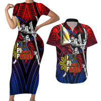 Filipinos Lapu-lapu Hero Couples Matching Short Sleeve Bodycon Dress and Hawaiian Shirt Philippines Flag and Sun DT02 Art - Polynesian Pride