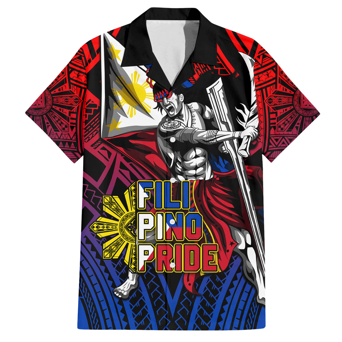 Filipinos Lapu-lapu Hero Family Matching Tank Maxi Dress and Hawaiian Shirt Philippines Flag and Sun DT02 Dad's Shirt - Short Sleeve Art - Polynesian Pride