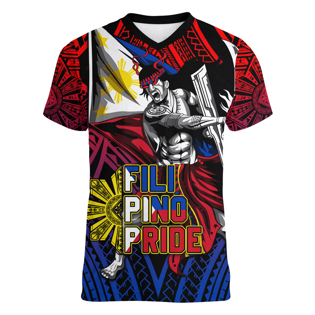 Filipinos Lapu-lapu Hero Women V Neck T Shirt Philippines Flag and Sun DT02 Female Art - Polynesian Pride