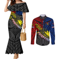 Philippines Half Sleeve Tattoo Couples Matching Mermaid Dress and Long Sleeve Button Shirt Pinoy Filipinos Sun DT02 Art - Polynesian Pride