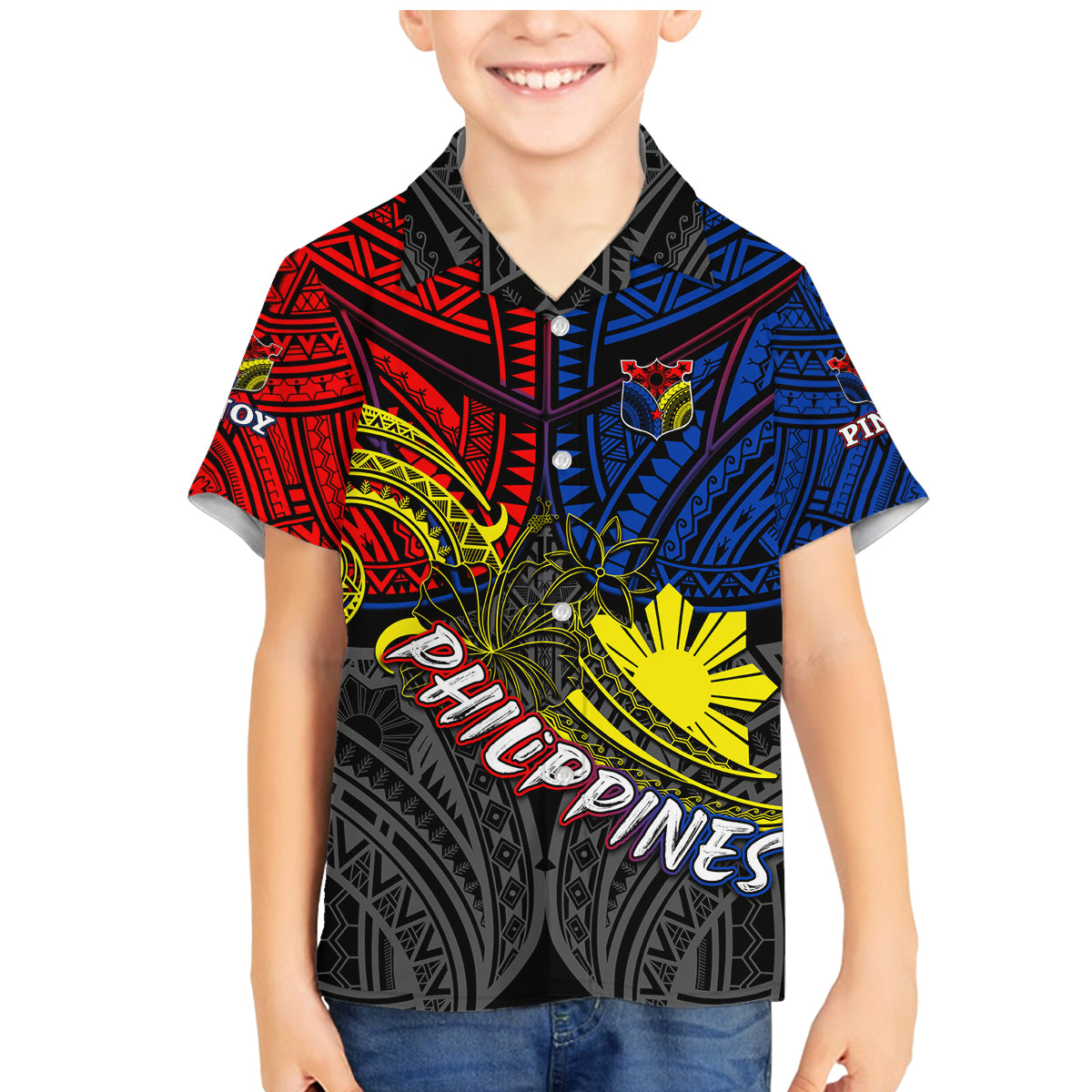 Philippines Half Sleeve Tattoo Family Matching Mermaid Dress and Hawaiian Shirt Pinoy Filipinos Sun DT02 Son's Shirt Art - Polynesian Pride
