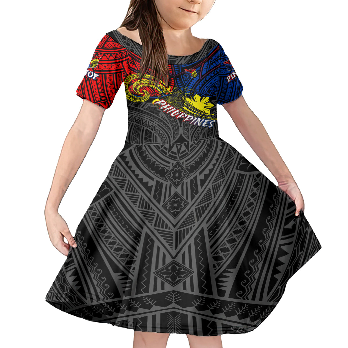 Philippines Half Sleeve Tattoo Kid Short Sleeve Dress Pinoy Filipinos Sun DT02 KID Art - Polynesian Pride