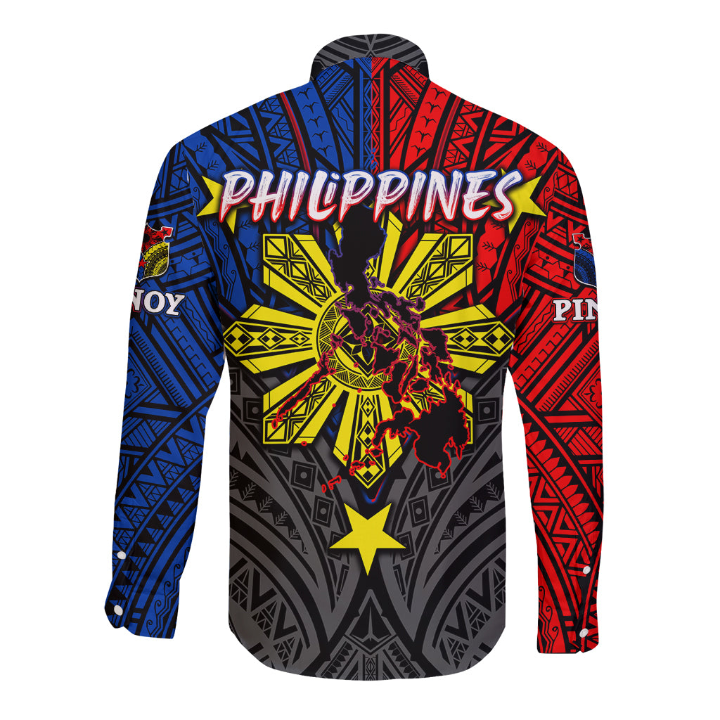 Philippines Half Sleeve Tattoo Long Sleeve Button Shirt Pinoy Filipinos Sun DT02 - Polynesian Pride