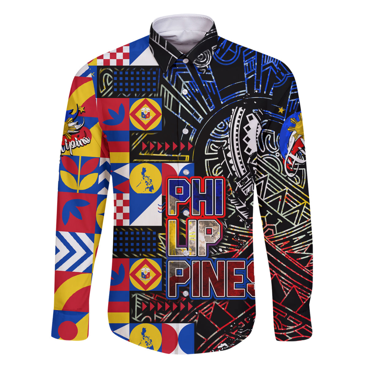 Pinoy Philippines Family Matching Off Shoulder Long Sleeve Dress and Hawaiian Shirt Filipino Tattoo Art Style DT02 Dad's Shirt - Long Sleeve Art - Polynesian Pride