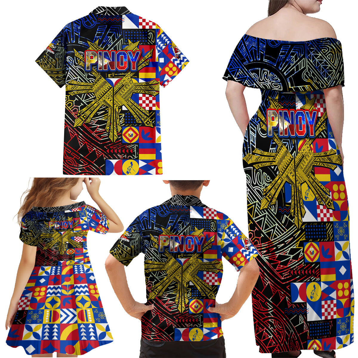 Pinoy Philippines Family Matching Off Shoulder Maxi Dress and Hawaiian Shirt Filipino Tattoo Art Style DT02 - Polynesian Pride