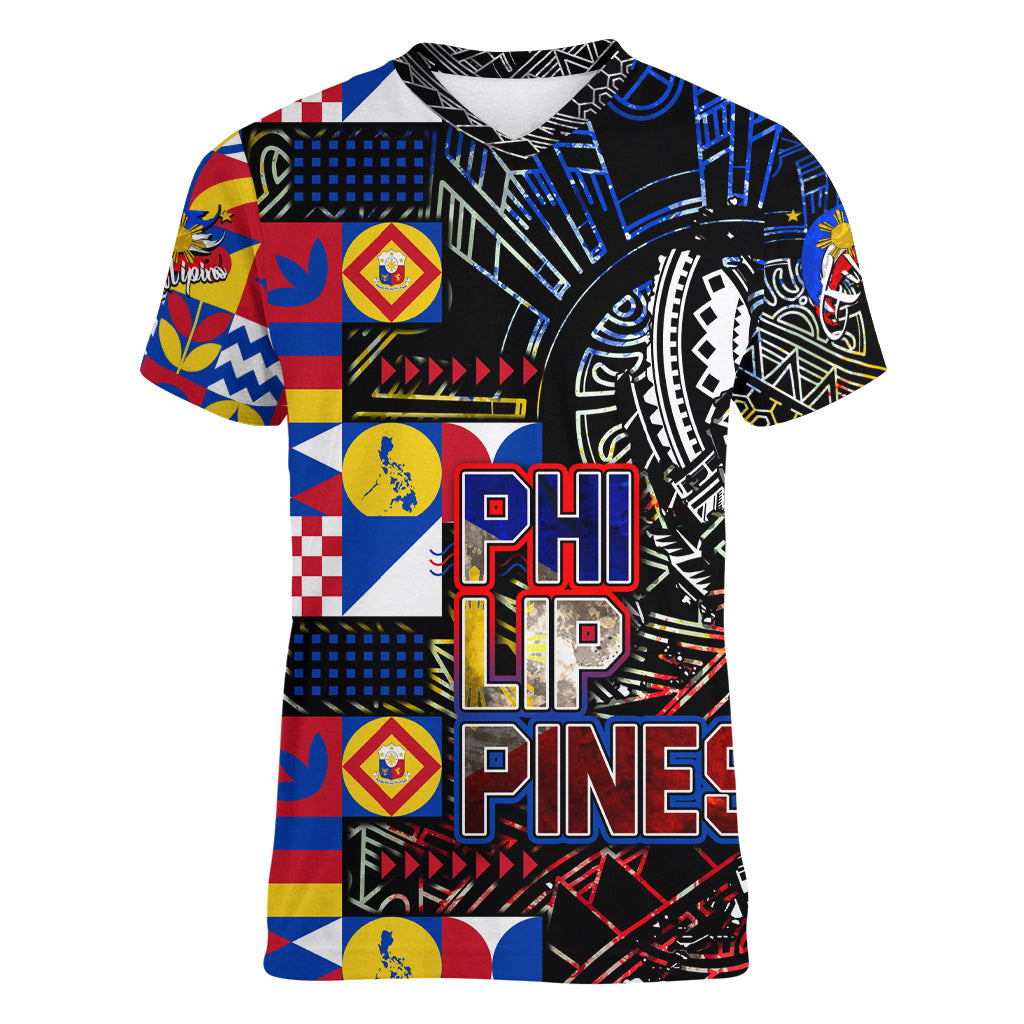Pinoy Philippines Women V Neck T Shirt Filipino Tattoo Art Style DT02 Female Art - Polynesian Pride