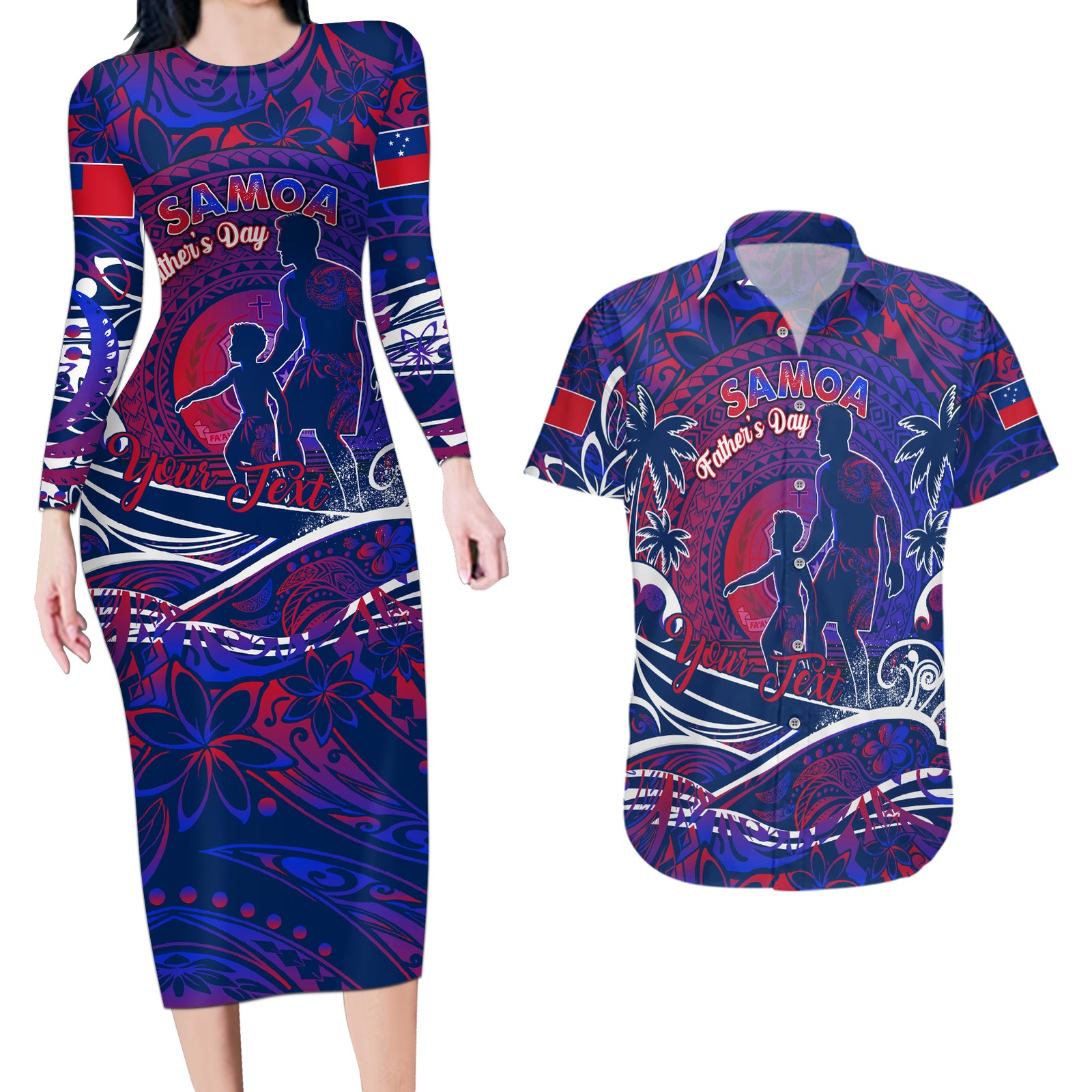 Father's Day Samoa Couples Matching Long Sleeve Bodycon Dress and Hawaiian Shirt Special Dad Polynesia Paradise DT02 Green - Polynesian Pride