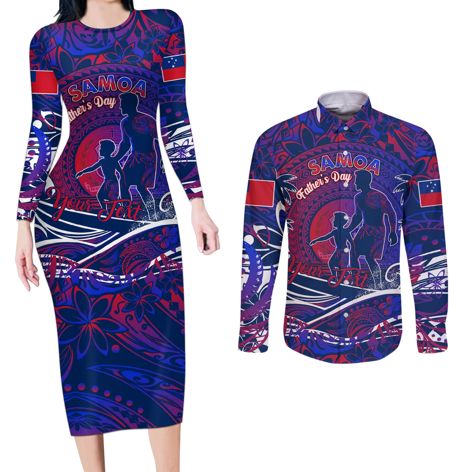 Father's Day Samoa Couples Matching Long Sleeve Bodycon Dress and Long Sleeve Button Shirt Special Dad Polynesia Paradise DT02 Green - Polynesian Pride