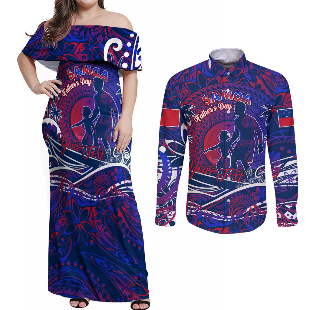 Father's Day Samoa Couples Matching Off Shoulder Maxi Dress and Long Sleeve Button Shirt Special Dad Polynesia Paradise DT02 Green - Polynesian Pride