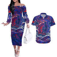 Father's Day Samoa Couples Matching Off The Shoulder Long Sleeve Dress and Hawaiian Shirt Special Dad Polynesia Paradise DT02 Green - Polynesian Pride
