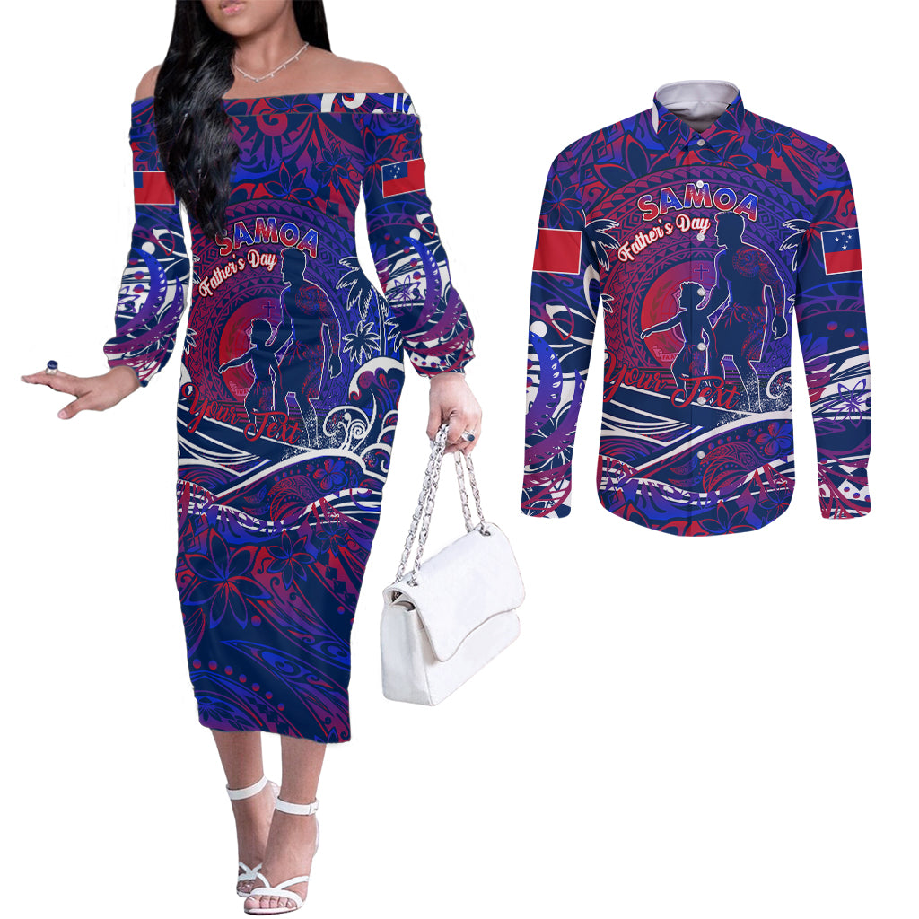 Father's Day Samoa Couples Matching Off The Shoulder Long Sleeve Dress and Long Sleeve Button Shirt Special Dad Polynesia Paradise DT02 Green - Polynesian Pride
