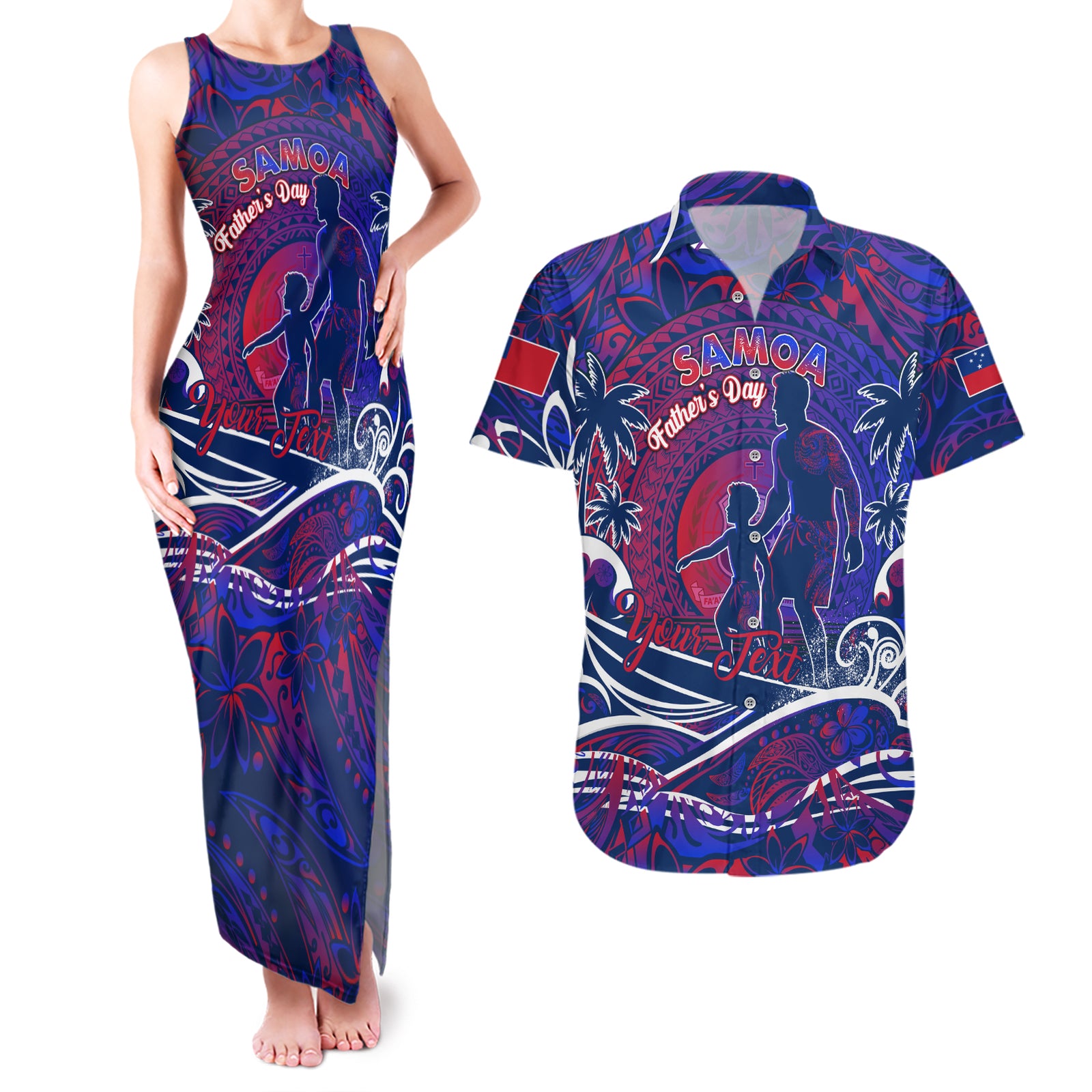 Father's Day Samoa Couples Matching Tank Maxi Dress and Hawaiian Shirt Special Dad Polynesia Paradise DT02 Green - Polynesian Pride