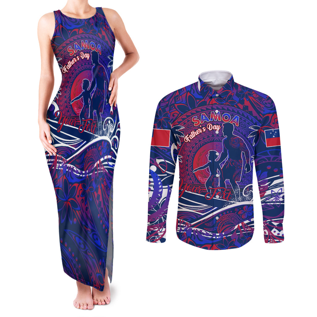 Father's Day Samoa Couples Matching Tank Maxi Dress and Long Sleeve Button Shirt Special Dad Polynesia Paradise DT02 Green - Polynesian Pride