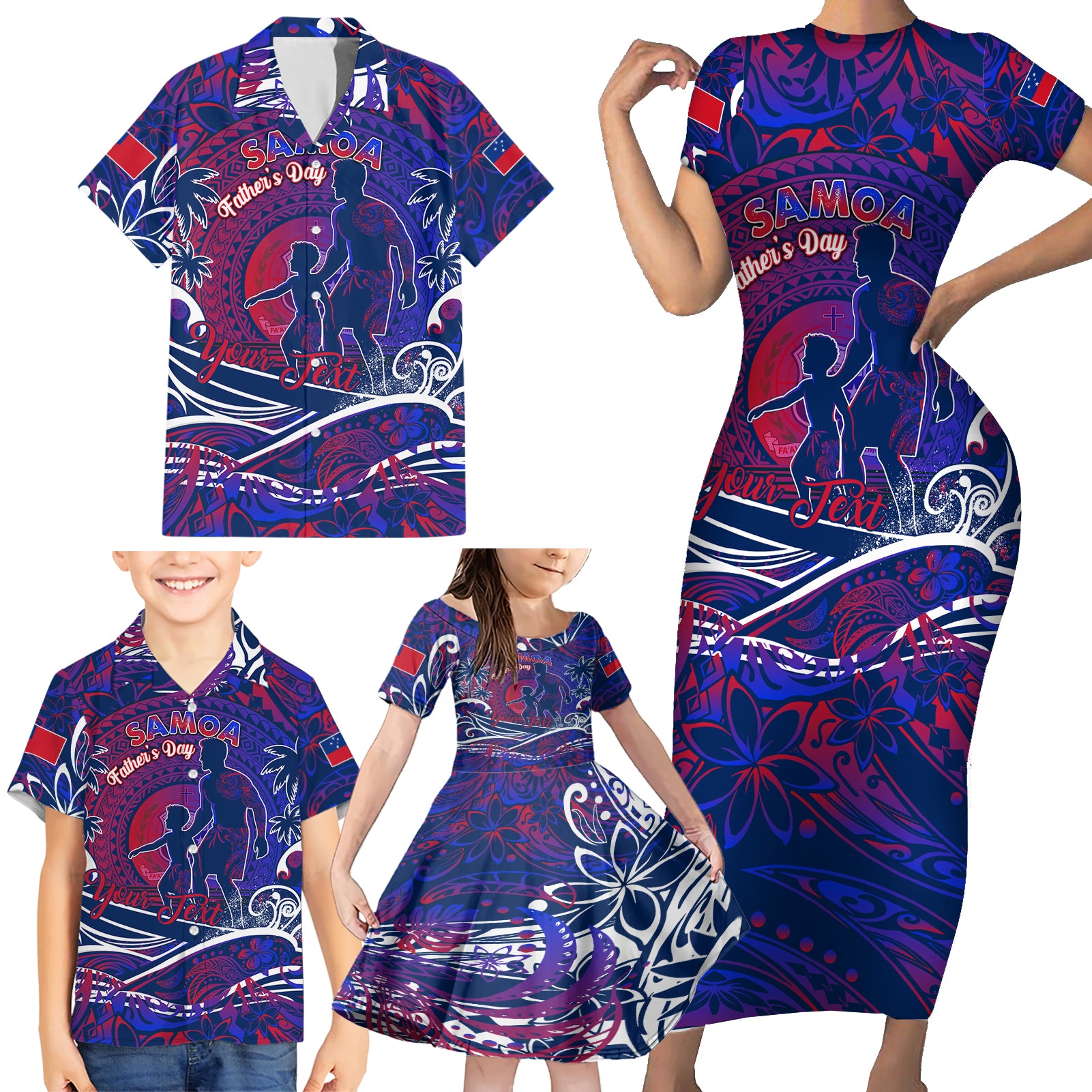 Father's Day Samoa Family Matching Short Sleeve Bodycon Dress and Hawaiian Shirt Special Dad Polynesia Paradise