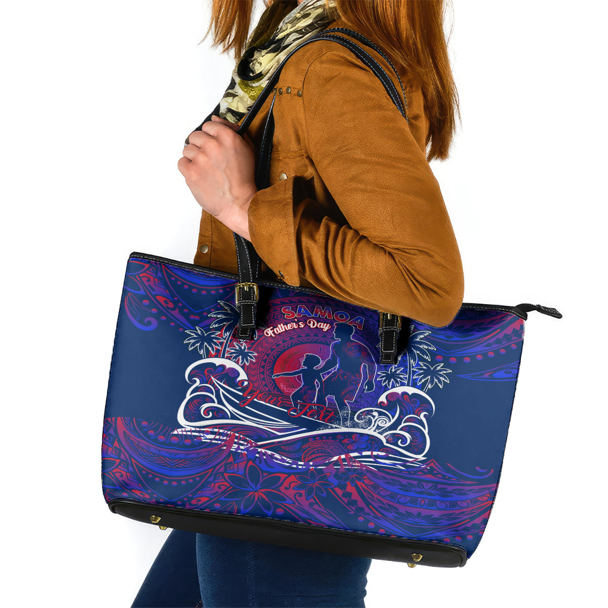 Father's Day Samoa Leather Tote Bag Special Dad Polynesia Paradise DT02 Green - Polynesian Pride