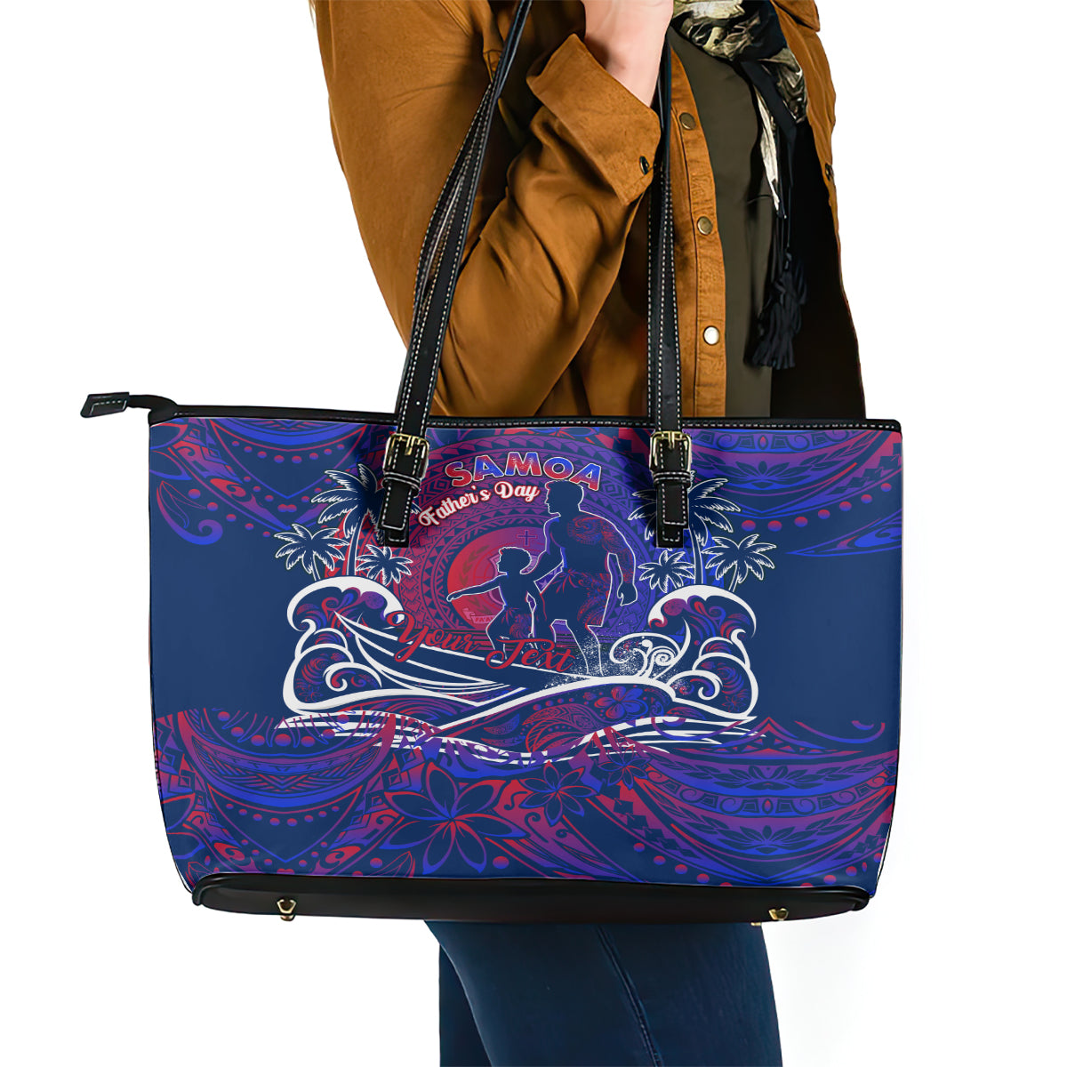 Father's Day Samoa Leather Tote Bag Special Dad Polynesia Paradise DT02 - Polynesian Pride