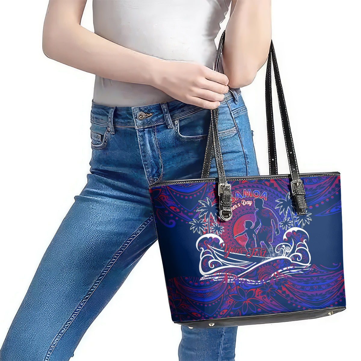 Father's Day Samoa Leather Tote Bag Special Dad Polynesia Paradise DT02 - Polynesian Pride
