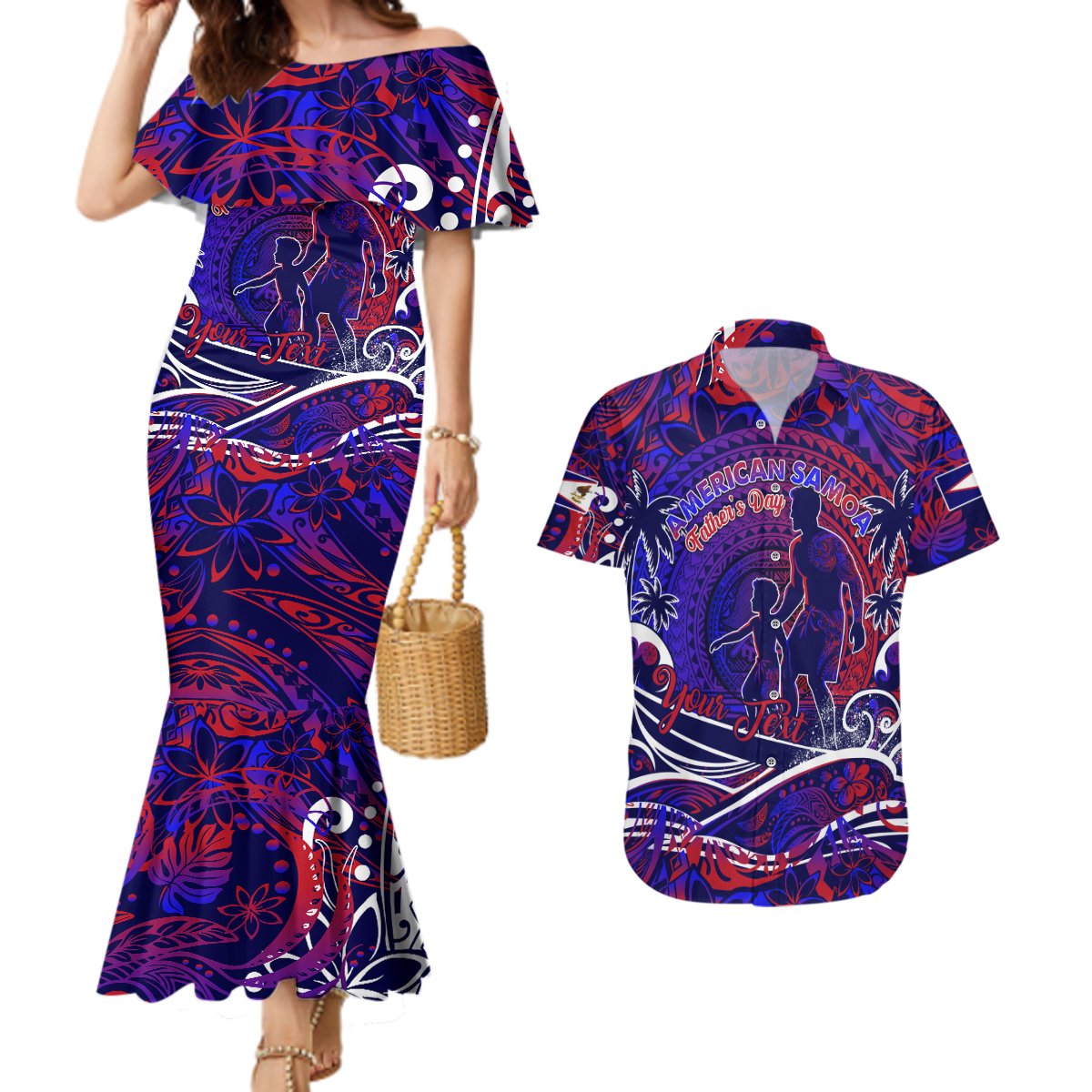 Father's Day American Samoa Couples Matching Mermaid Dress and Hawaiian Shirt Special Dad Polynesia Paradise DT02 Blue - Polynesian Pride