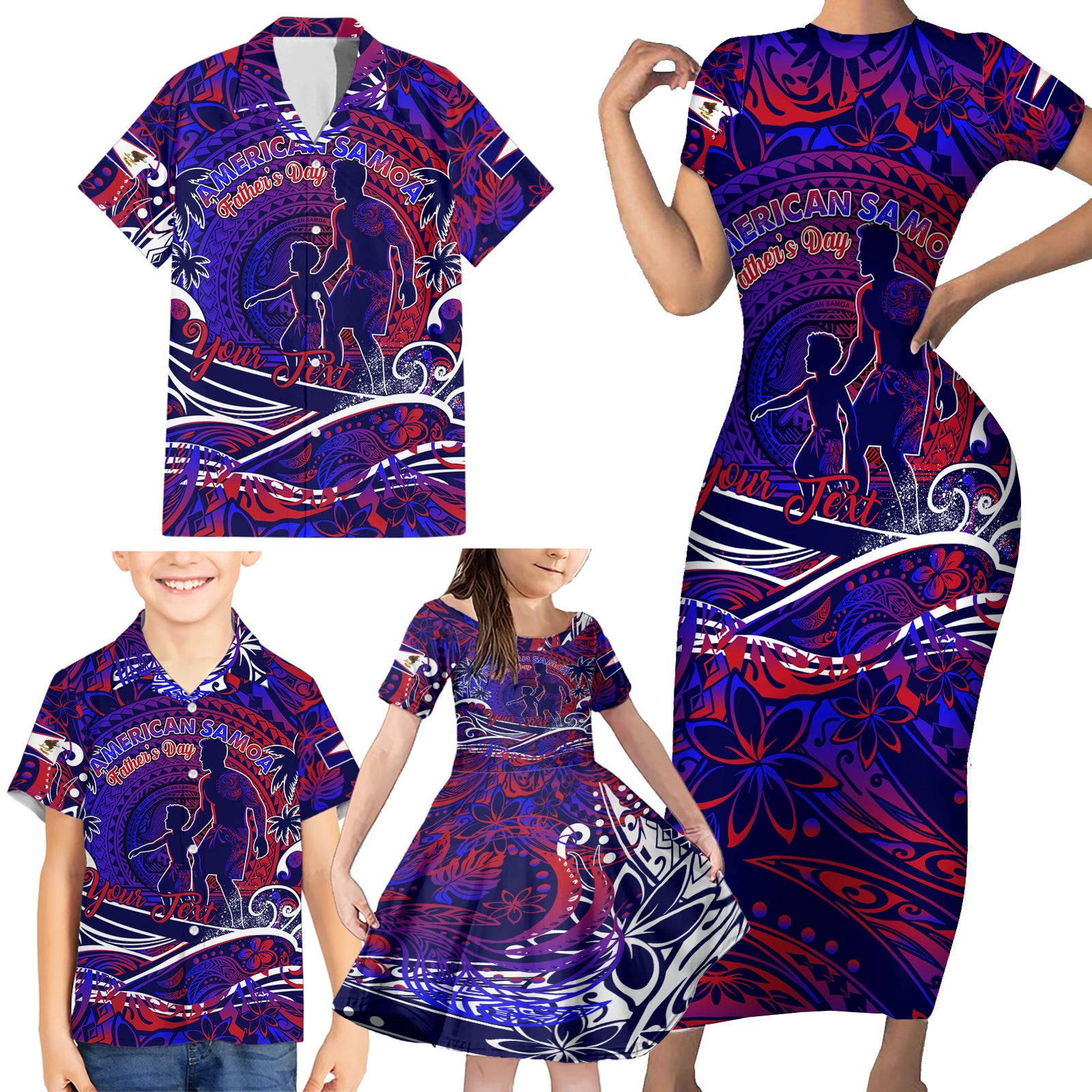 Father's Day American Samoa Family Matching Short Sleeve Bodycon Dress and Hawaiian Shirt Special Dad Polynesia Paradise DT02 - Polynesian Pride