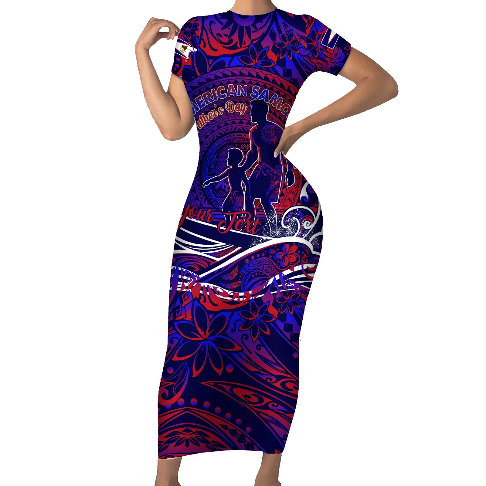 Father's Day American Samoa Short Sleeve Bodycon Dress Special Dad Polynesia Paradise