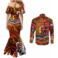Father's Day Tonga Couples Matching Mermaid Dress and Long Sleeve Button Shirt Special Dad Polynesia Paradise