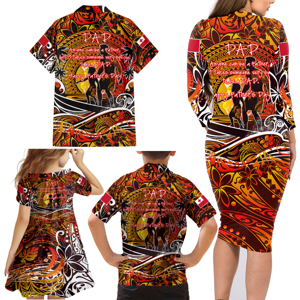 Father's Day Tonga Family Matching Long Sleeve Bodycon Dress and Hawaiian Shirt Special Dad Polynesia Paradise