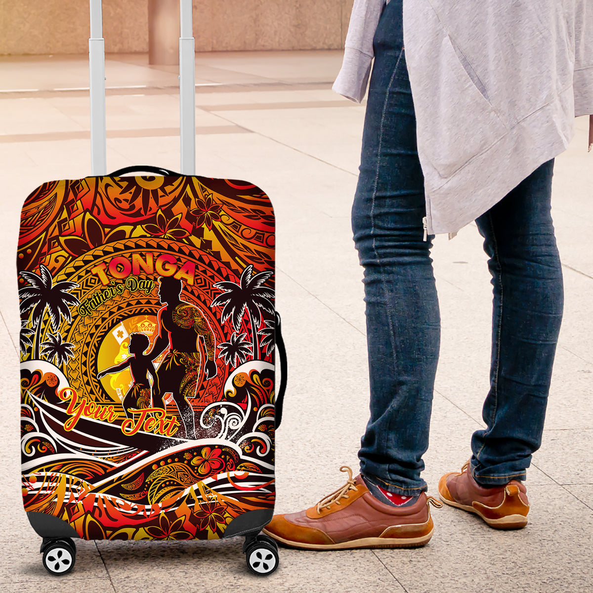 Father's Day Tonga Luggage Cover Special Dad Polynesia Paradise DT02 Orange - Polynesian Pride