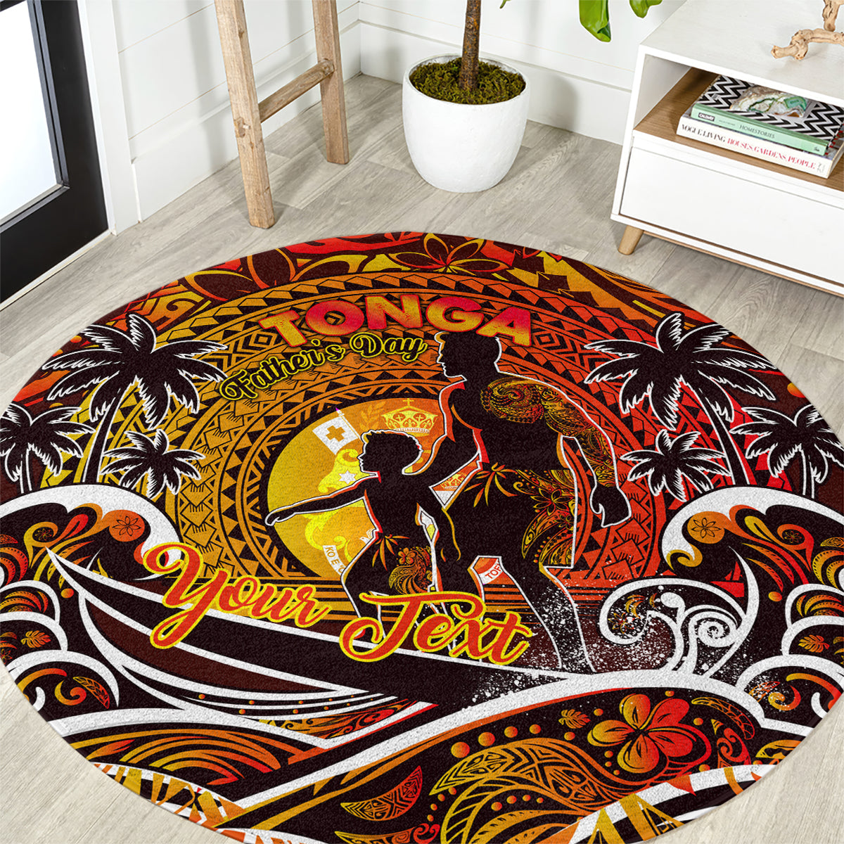 Father's Day Tonga Round Carpet Special Dad Polynesia Paradise DT02 Orange - Polynesian Pride