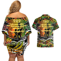 Father's Day Vanuatu Couples Matching Off Shoulder Short Dress and Hawaiian Shirt Special Dad Polynesia Paradise