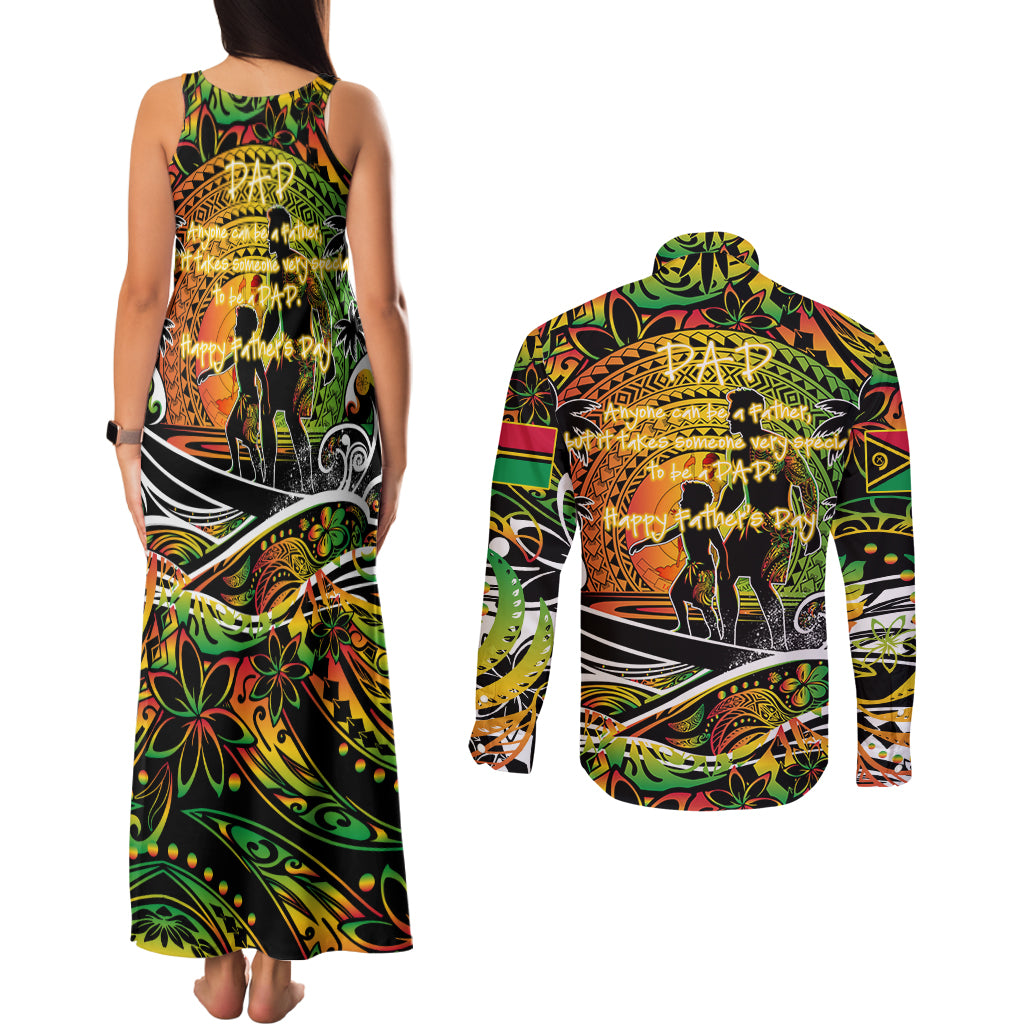 Father's Day Vanuatu Couples Matching Tank Maxi Dress and Long Sleeve Button Shirt Special Dad Polynesia Paradise
