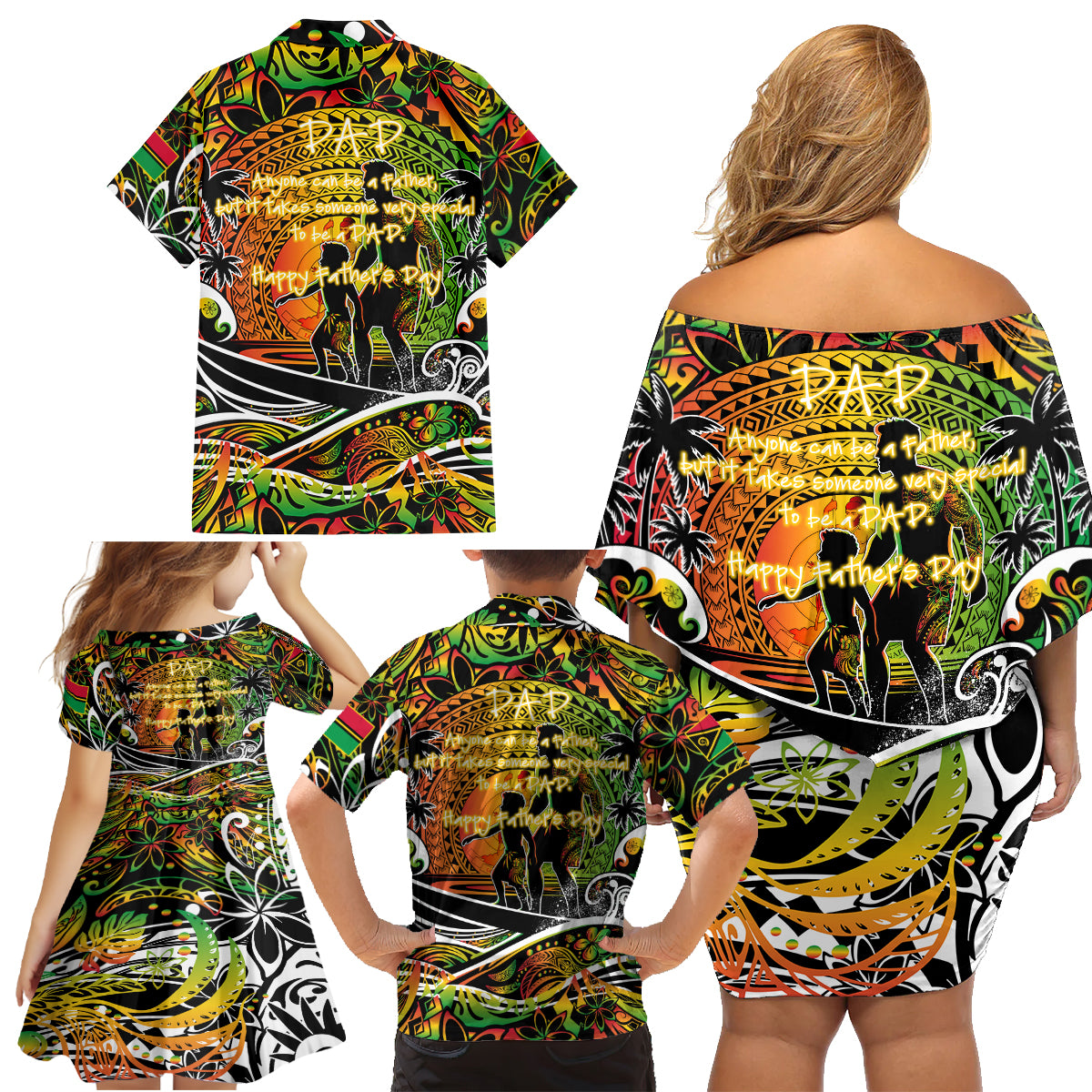 Father's Day Vanuatu Family Matching Off Shoulder Short Dress and Hawaiian Shirt Special Dad Polynesia Paradise