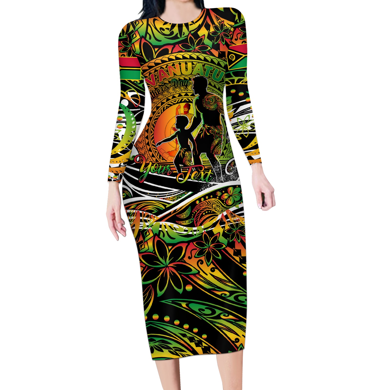 Father's Day Vanuatu Long Sleeve Bodycon Dress Special Dad Polynesia Paradise DT02 Long Dress Art - Polynesian Pride