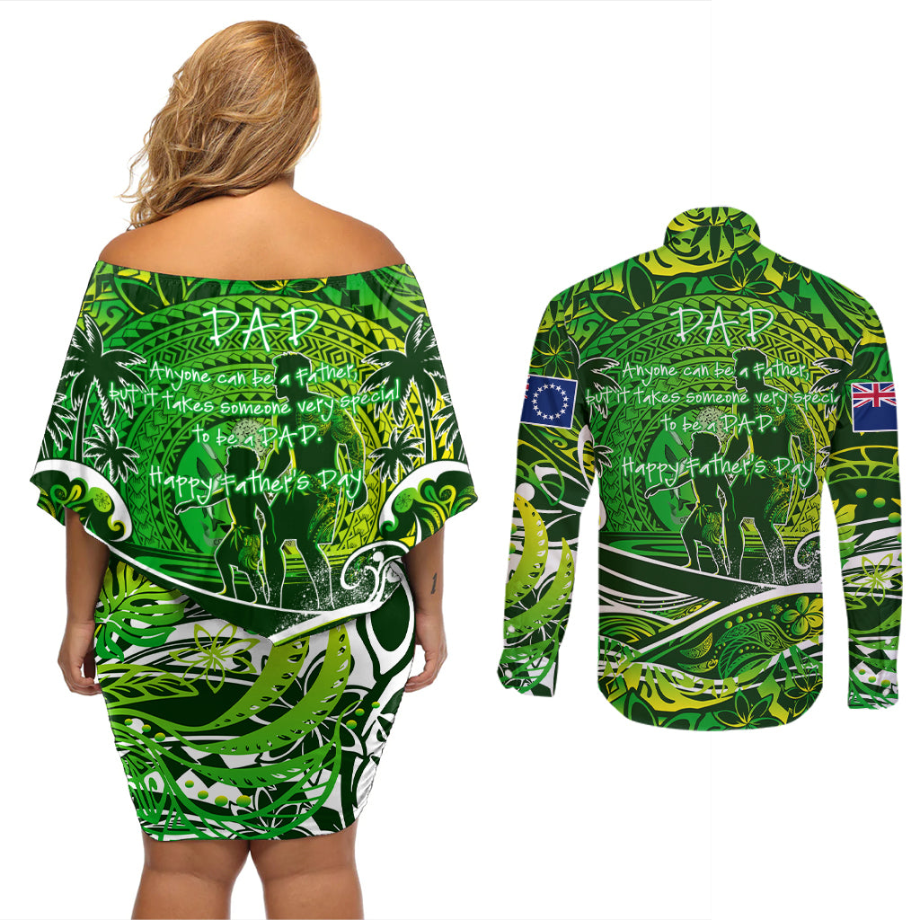 Father's Day Cook Islands Couples Matching Off Shoulder Short Dress and Long Sleeve Button Shirt Special Dad Polynesia Paradise
