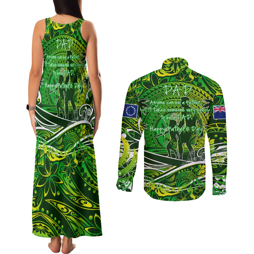 Father's Day Cook Islands Couples Matching Tank Maxi Dress and Long Sleeve Button Shirt Special Dad Polynesia Paradise
