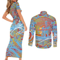 Father's Day Fiji Couples Matching Short Sleeve Bodycon Dress and Long Sleeve Button Shirt Special Dad Polynesia Paradise