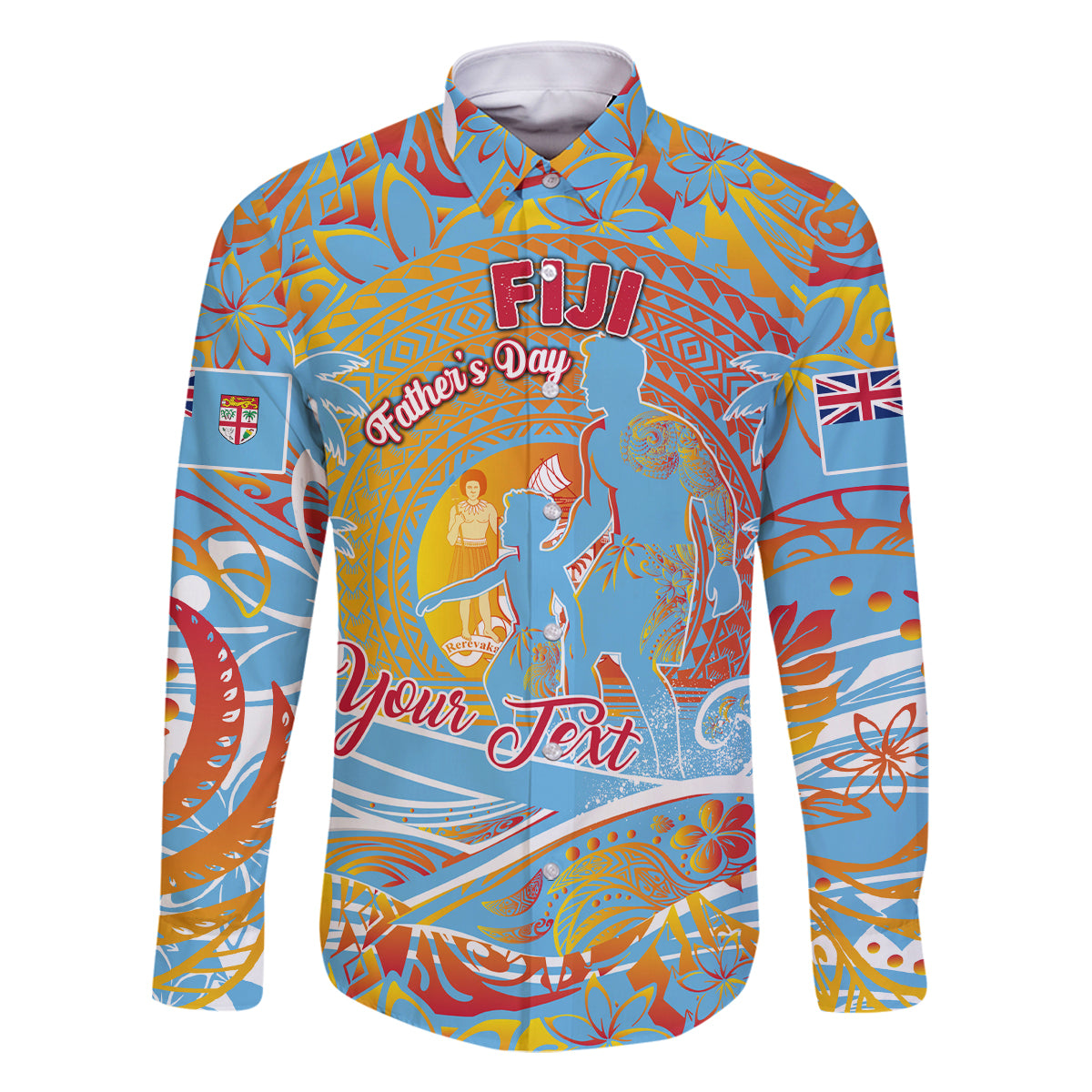 Father's Day Fiji Family Matching Long Sleeve Bodycon Dress and Hawaiian Shirt Special Dad Polynesia Paradise