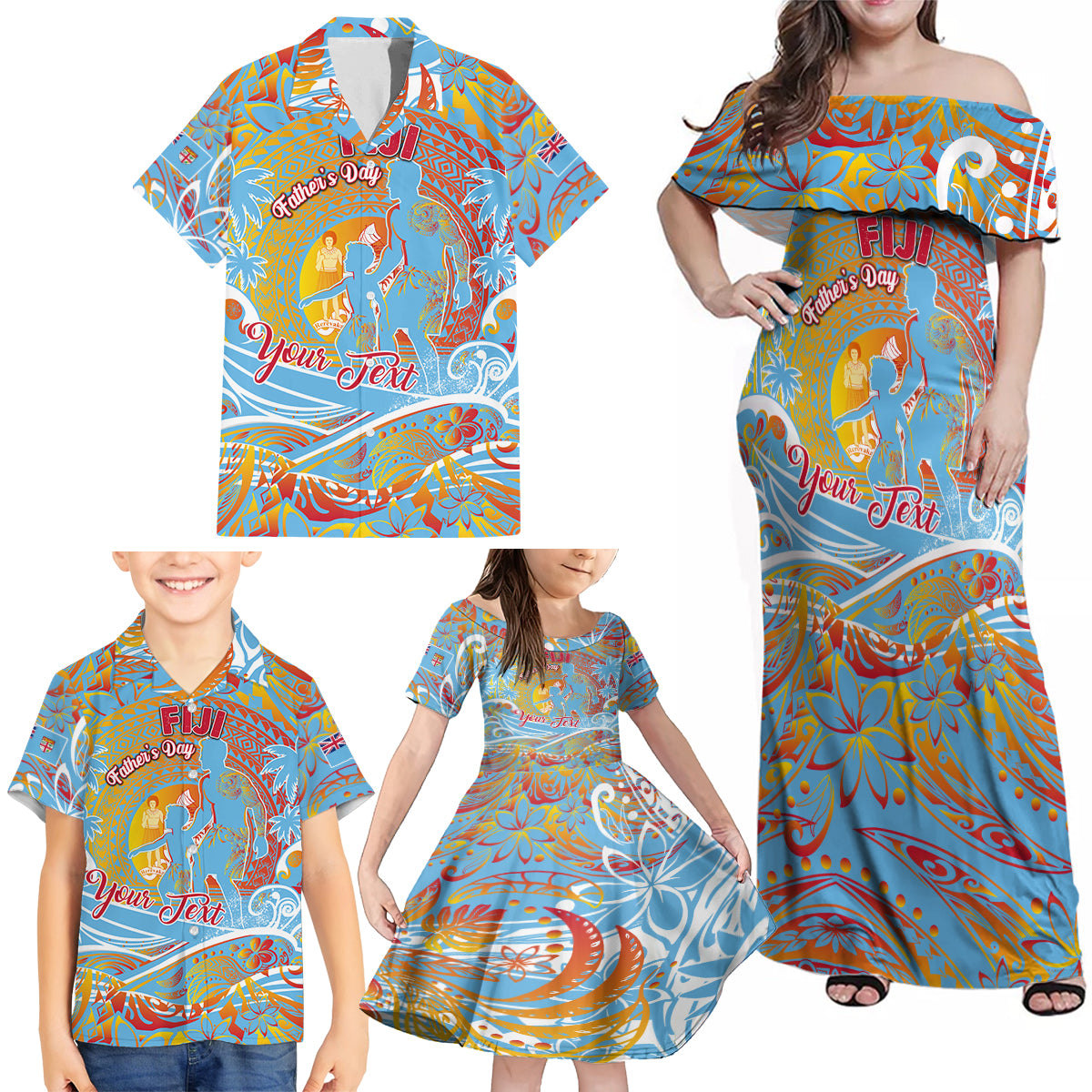 Father's Day Fiji Family Matching Off Shoulder Maxi Dress and Hawaiian Shirt Special Dad Polynesia Paradise