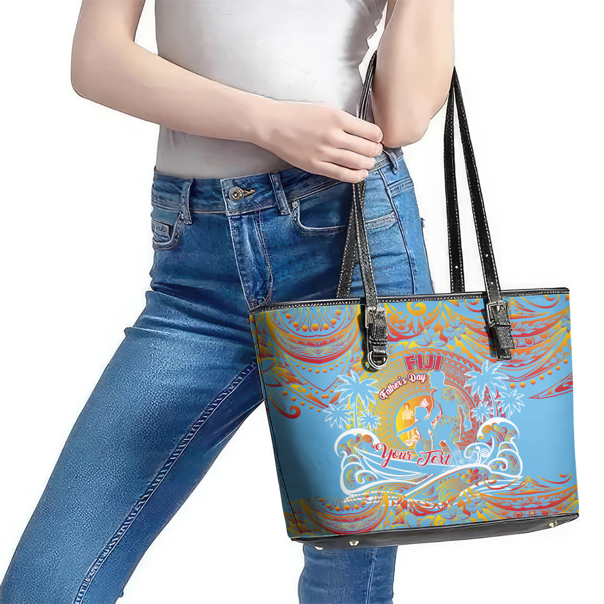 Father's Day Fiji Leather Tote Bag Special Dad Polynesia Paradise
