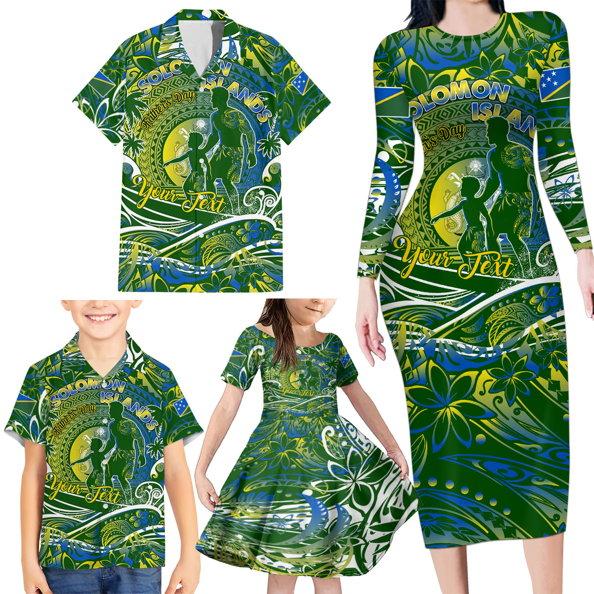 Father's Day Solomon Islands Family Matching Long Sleeve Bodycon Dress and Hawaiian Shirt Special Dad Polynesia Paradise